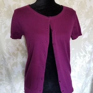 Ann Taylor Loft Purple Short Sleeve Cardigan